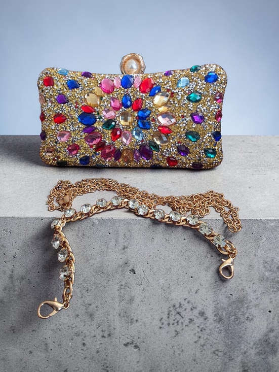 Handbags - Women Rhinestone Evening Bag MultiColored Dazzling Crystal Clutch Gold